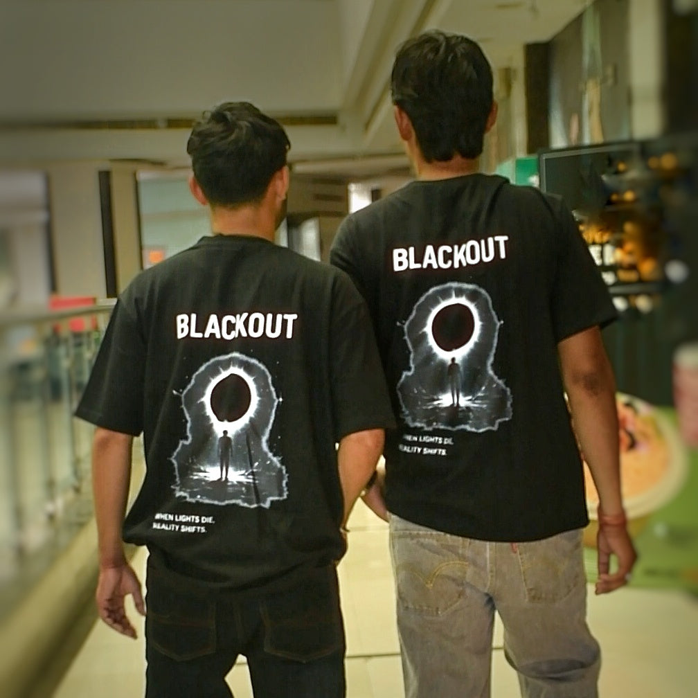 BLACKOUT Oversized Down Shoulder T-Shirt for Men | 240 GSM 100% Cotton Graphic Tee