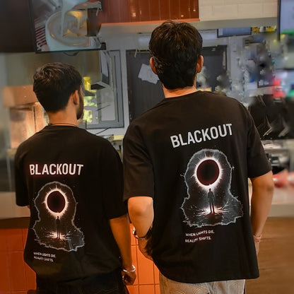 BLACKOUT Oversized Down Shoulder T-Shirt for Men | 240 GSM 100% Cotton Graphic Tee