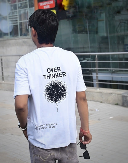 OVER THINKER Oversized Down Shoulder T-Shirt for Men | 240 GSM 100% Cotton Graphic Tee