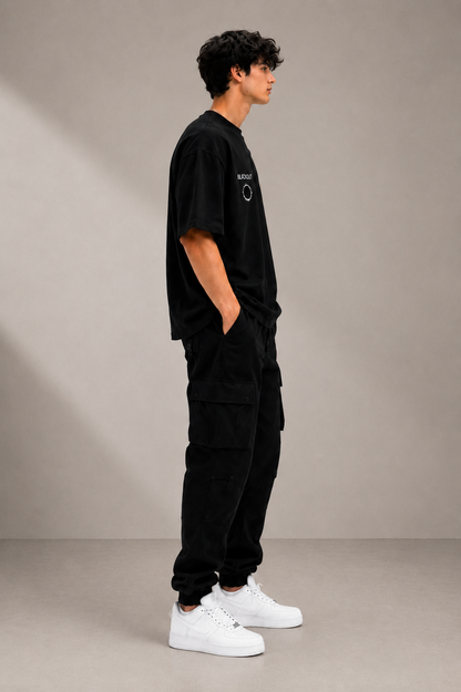BLACKOUT Oversized Down Shoulder T-Shirt for Men | 240 GSM 100% Cotton Graphic Tee