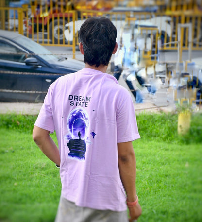 DREAM STATE Oversized Down Shoulder T-Shirt for Men | 240 GSM 100% Cotton Graphic Tee