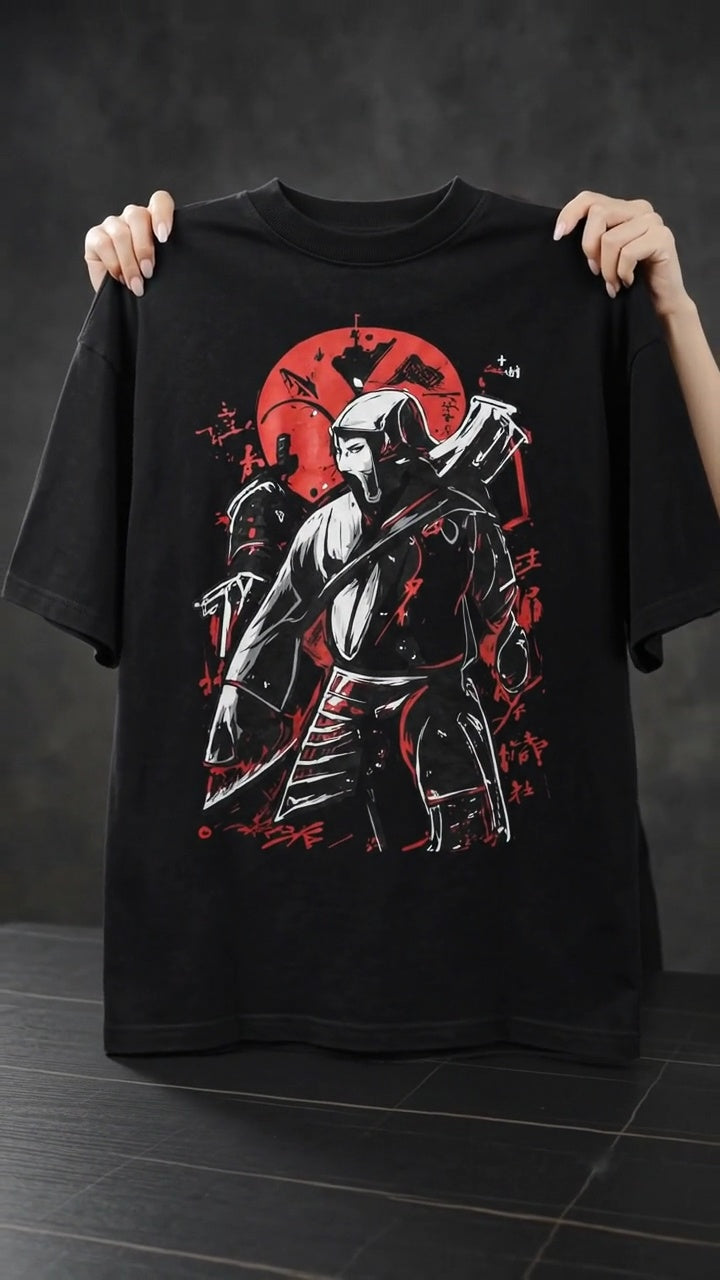 Shadow Ronin Oversized T-Shirt – 240 GSM Premium Cotton | Japanese Samurai Graphic Tee