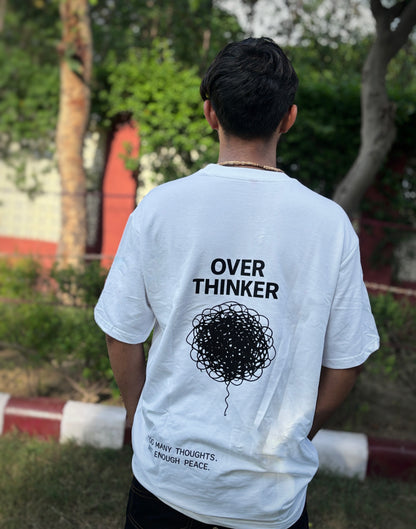 OVER THINKER Oversized Down Shoulder T-Shirt for Men | 240 GSM 100% Cotton Graphic Tee