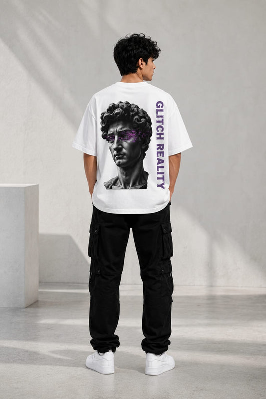 Glitch Reality Oversized T-Shirt – 220 GSM Premium Cotton | Graphic Print Drop Shoulder Tee