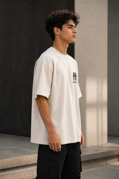 Ronin Warrior Oversized T-Shirt – 220 GSM Premium Cotton | Japanese Samurai Back Print | Drop Shoulder Tee