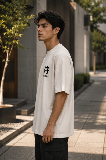 Ronin Warrior Oversized T-Shirt – 220 GSM Premium Cotton | Japanese Samurai Back Print | Drop Shoulder Tee