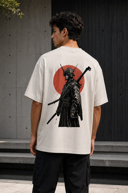 Ronin Warrior Oversized T-Shirt – 220 GSM Premium Cotton | Japanese Samurai Back Print | Drop Shoulder Tee