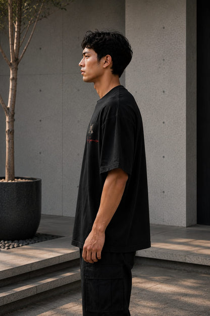 Dragon Spirit Oversized T-Shirt – 220 GSM Premium Cotton | Japanese Dragon Graphic Down Shoulder Tee