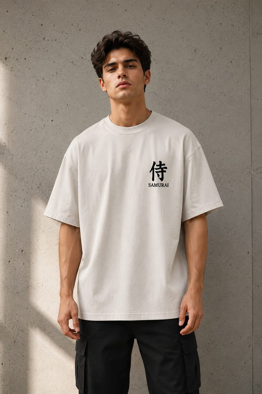 Ronin Warrior Oversized T-Shirt – 220 GSM Premium Cotton | Japanese Samurai Back Print | Drop Shoulder Tee