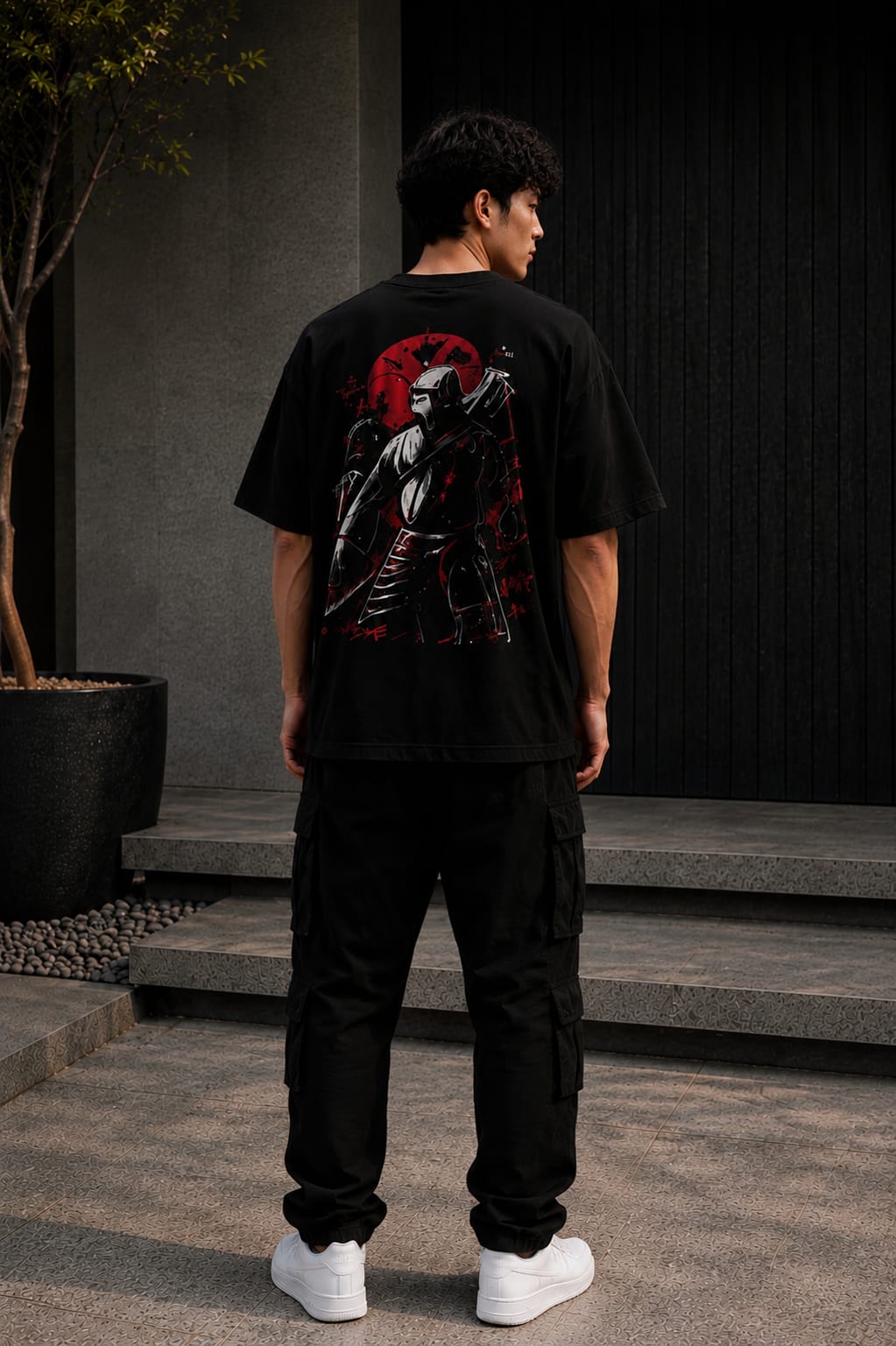 Shadow Ronin Oversized T-Shirt – 220 GSM Premium Cotton | Japanese Samurai Graphic Tee