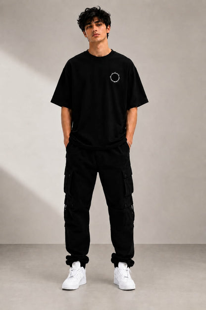 BLACKOUT Oversized Down Shoulder T-Shirt for Men | 240 GSM 100% Cotton Graphic Tee