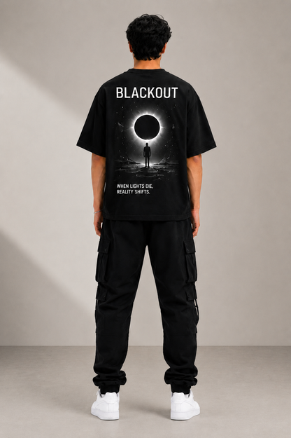 BLACKOUT Oversized Down Shoulder T-Shirt for Men | 240 GSM 100% Cotton Graphic Tee