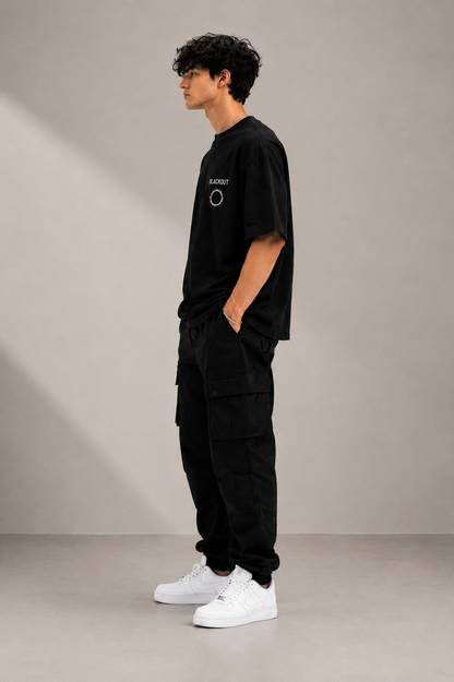 BLACKOUT Oversized Down Shoulder T-Shirt for Men | 240 GSM 100% Cotton Graphic Tee
