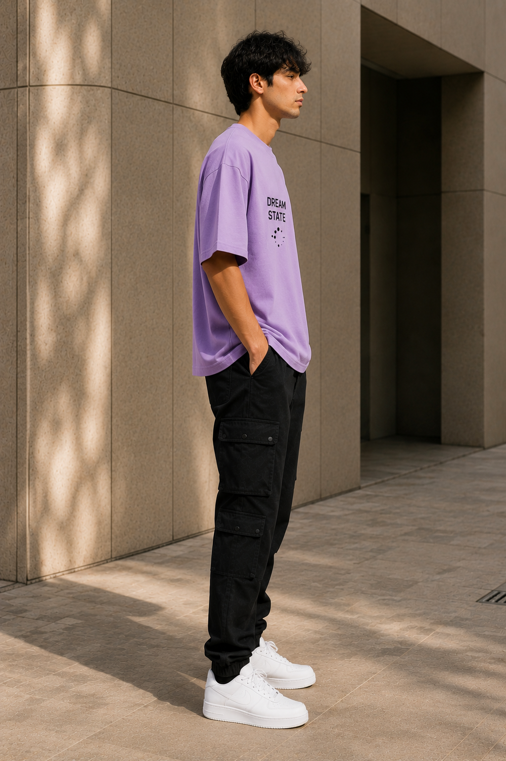 DREAM STATE Oversized Downccc Shoulder T-Shirt for Men | 240 GSM 100% Cotton Graphic Tee