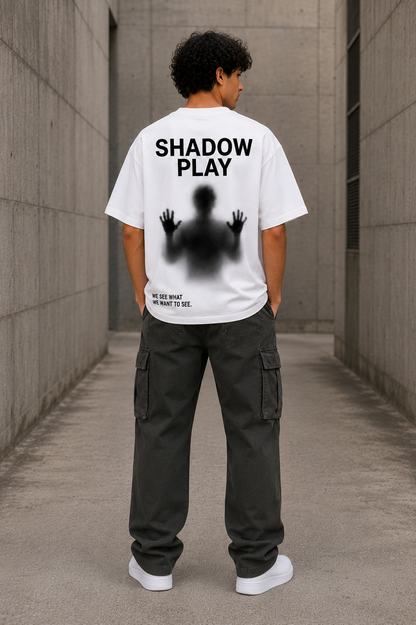 SHADOW PLAY Oversized Down Shoulder T-Shirt for Men | 240 GSM 100% Cotton Graphic Tee