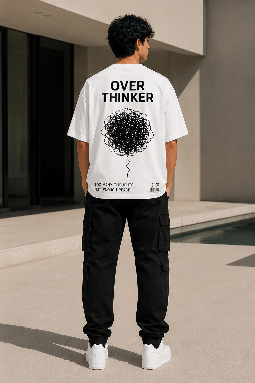 OVER THINKER Oversized Down Shoulder T-Shirt for Men | 240 GSM 100% Cotton Graphic Tee
