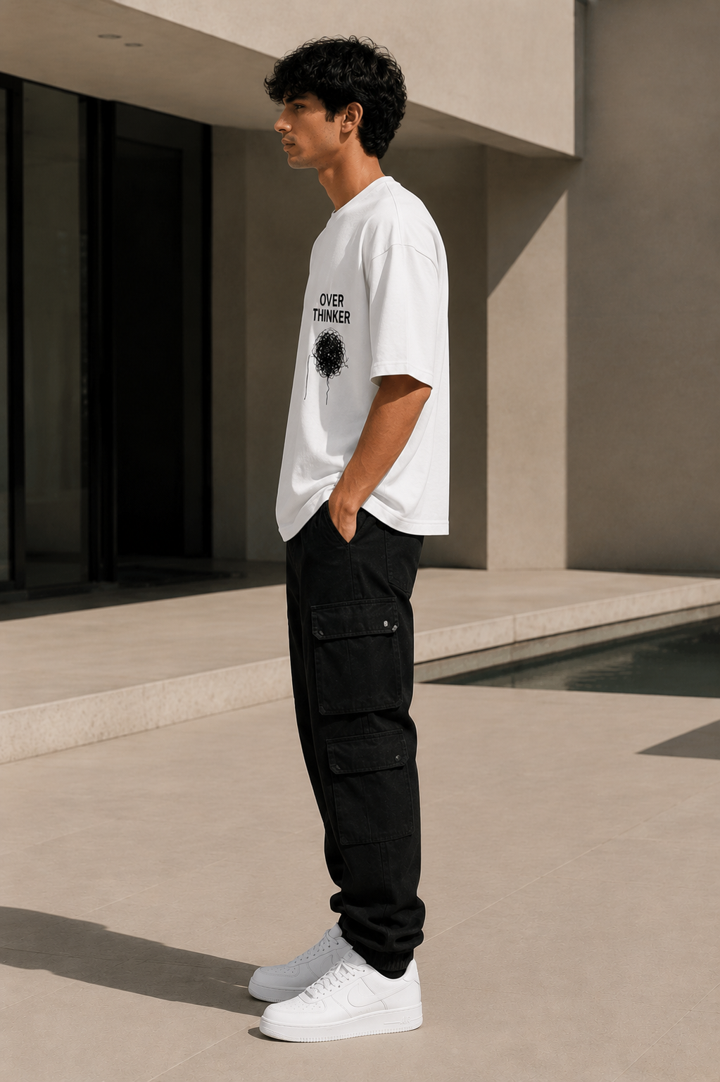 OVER THINKER Oversized Down Shoulder T-Shirt for Men | 240 GSM 100% Cotton Graphic Tee