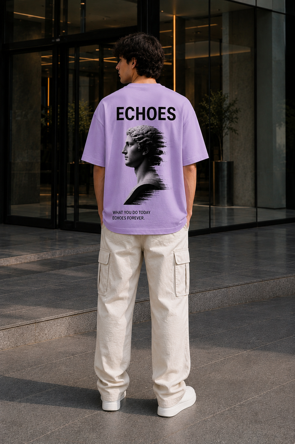 ECHOES Oversized Down Shoulder T-Shirt for Men | 240 GSM 100% Cotton Graphic Tee