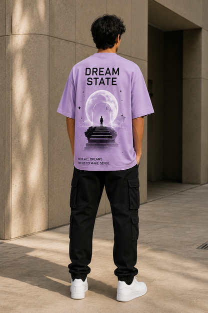 DREAM STATE Oversized Downccc Shoulder T-Shirt for Men | 240 GSM 100% Cotton Graphic Tee