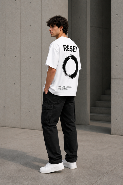 RESET Oversized Down Shoulder T-Shirt for Men | 240 GSM 100% Cotton Graphic Tee