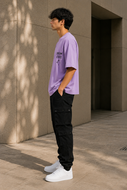 DREAM STATE Oversized Downccc Shoulder T-Shirt for Men | 240 GSM 100% Cotton Graphic Tee