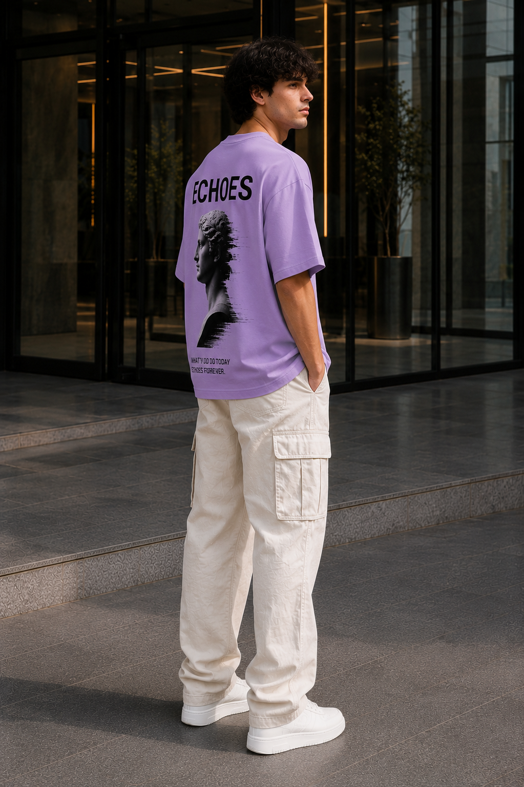 ECHOES Oversized Down Shoulder T-Shirt for Men | 240 GSM 100% Cotton Graphic Tee