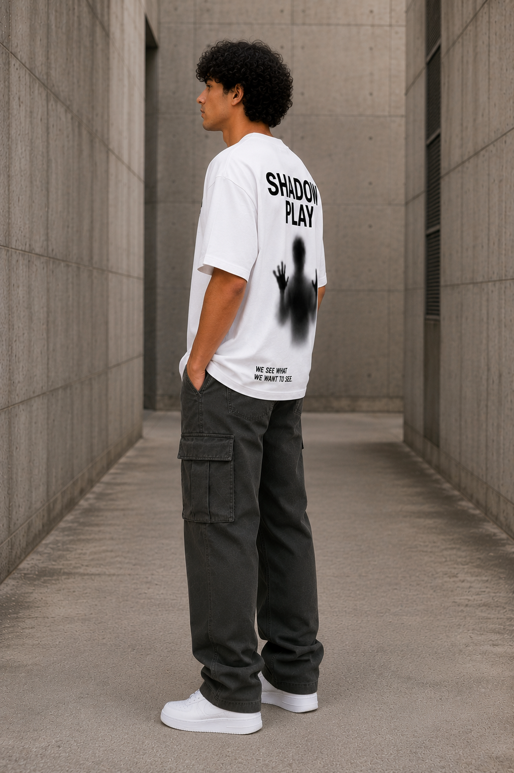 SHADOW PLAY Oversized Down Shoulder T-Shirt for Men | 240 GSM 100% Cotton Graphic Tee