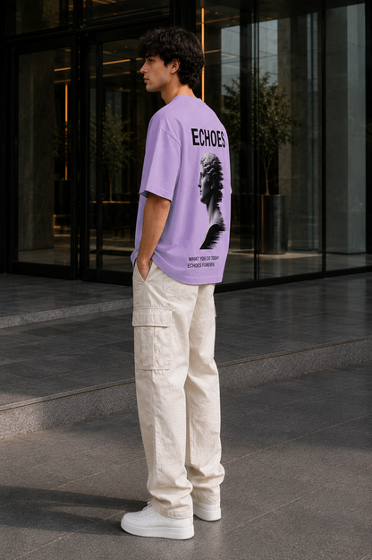 ECHOES Oversized Down Shoulder T-Shirt for Men | 240 GSM 100% Cotton Graphic Tee