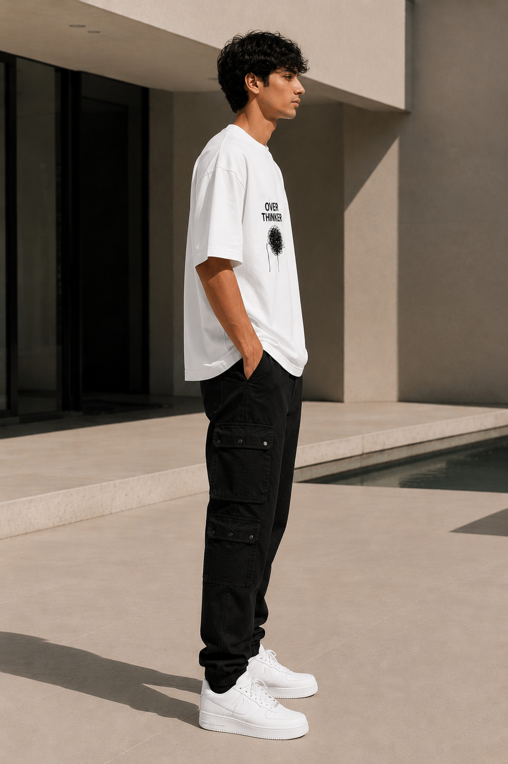 OVER THINKER Oversized Down Shoulder T-Shirt for Men | 240 GSM 100% Cotton Graphic Tee