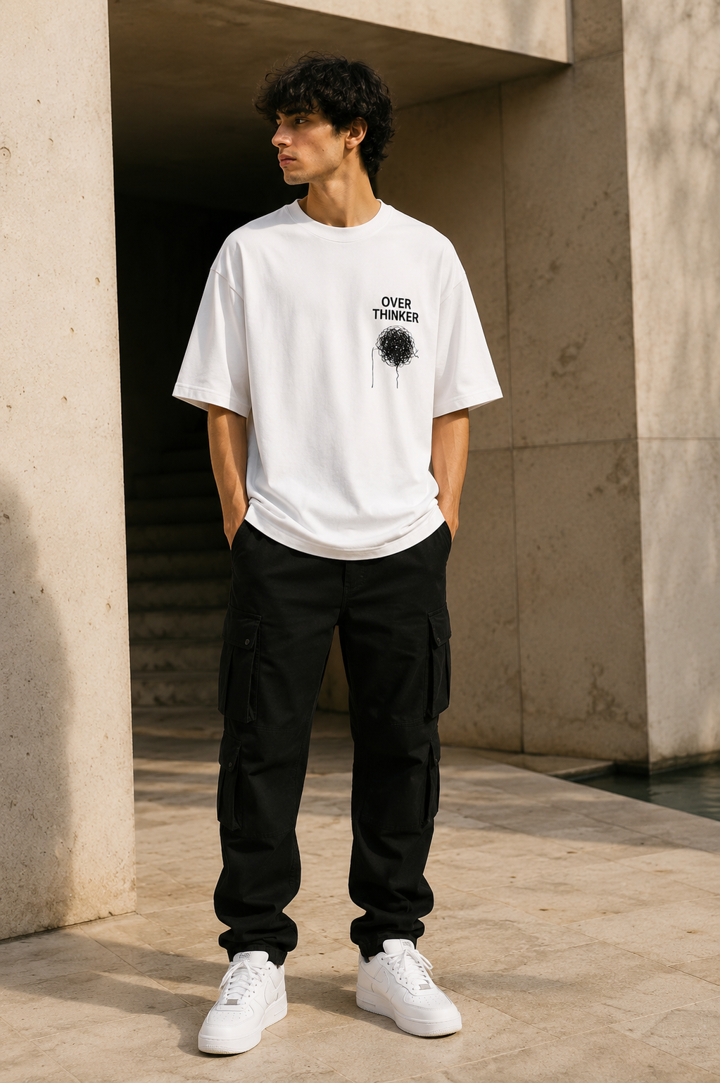 OVER THINKER Oversized Down Shoulder T-Shirt for Men | 240 GSM 100% Cotton Graphic Tee