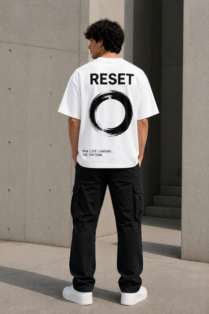 RESET Oversized Down Shoulder T-Shirt for Men | 240 GSM 100% Cotton Graphic Tee